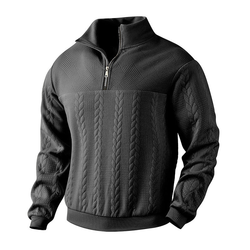 Herre afslappet fleece-trøje med halv lynlås og struktureret design Stilla