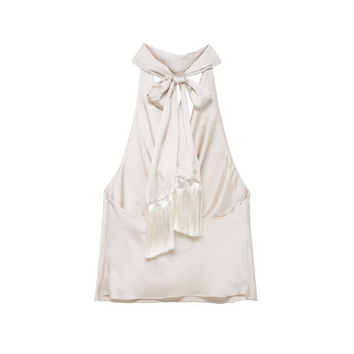 Dame elegant halterneck top i flydende satin med dekorativ rygudskæring Skovae