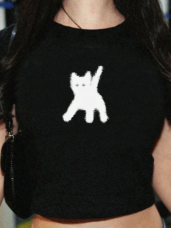 Dame Crop-T-Shirt med iøjnefaldende statement-print Skovae