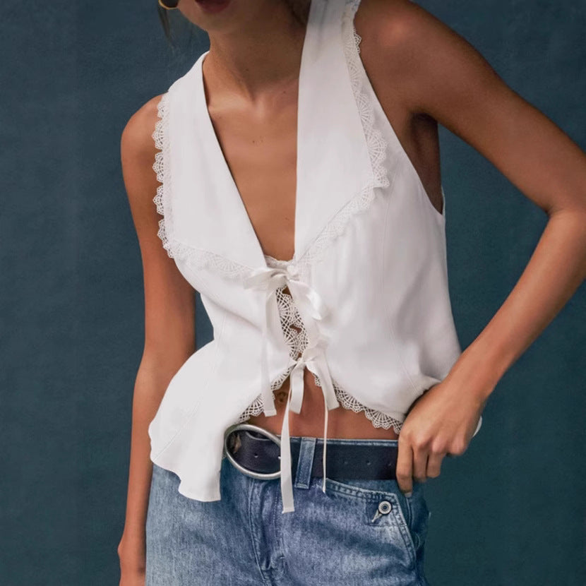Dame Spids-Crop-Top med raffineret Bindedetalje Stilla