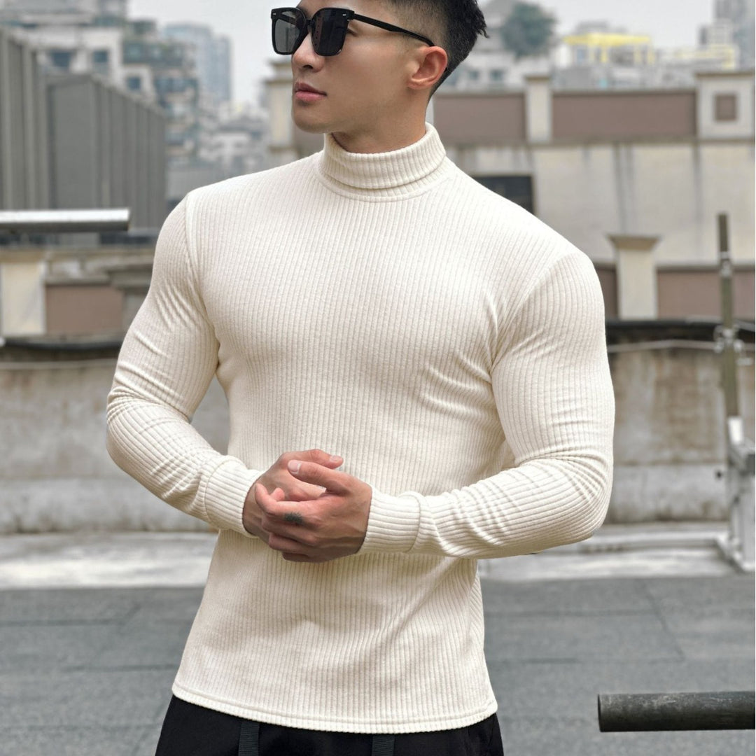 Herrer pullover med ståkrave og fin ribstruktur Stilla