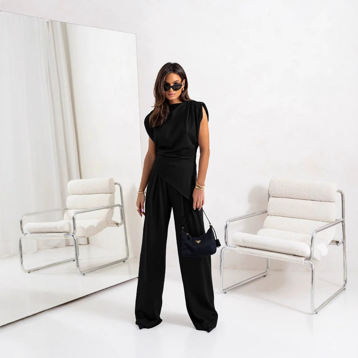 Dame Elegant Jumpsuit med asymmetrisk skæring og vidde ben Stilla