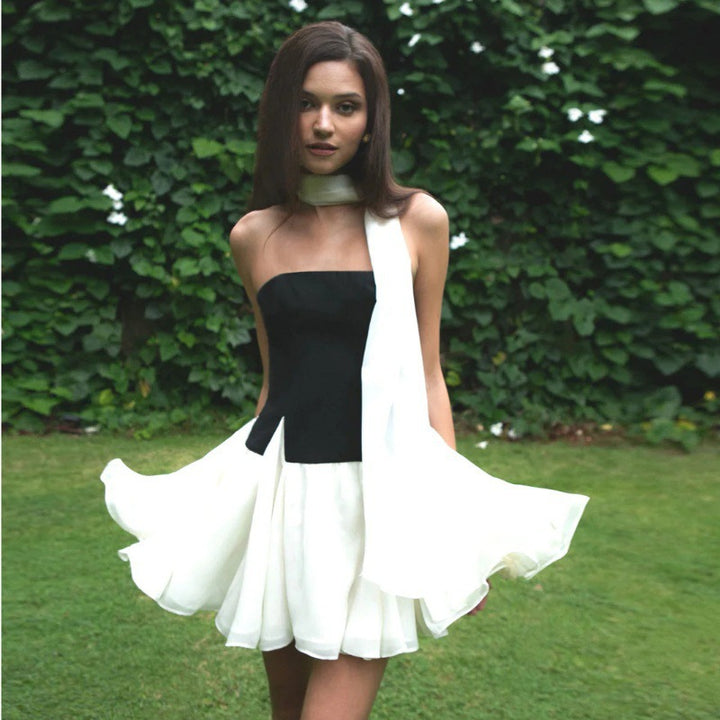 Dame Charmende Haute Couture Mini Kjole med asymmetrisk Design Skovae
