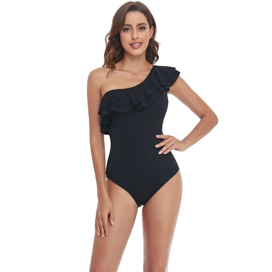 Dame One-Piece Badedragt med asymmetrisk flæsedesign Skovae