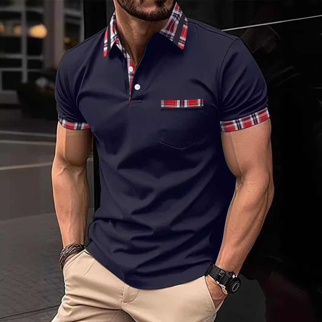 Herre poloshirt med moderne ternet design og brystlomme Stilla