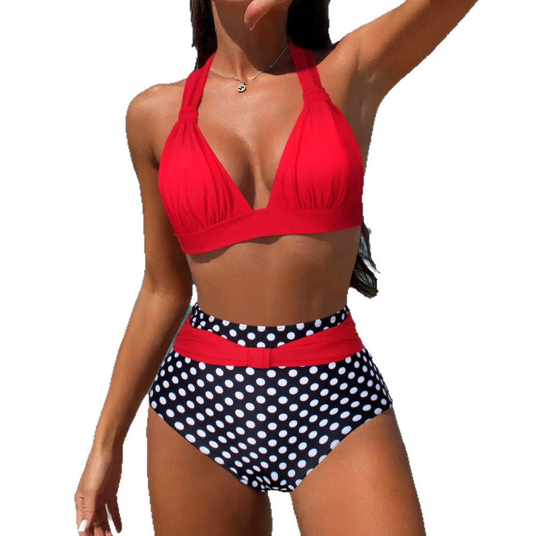 Dame Højskåret Bikini med siden Bindebælte og Polka-Dots Stilla