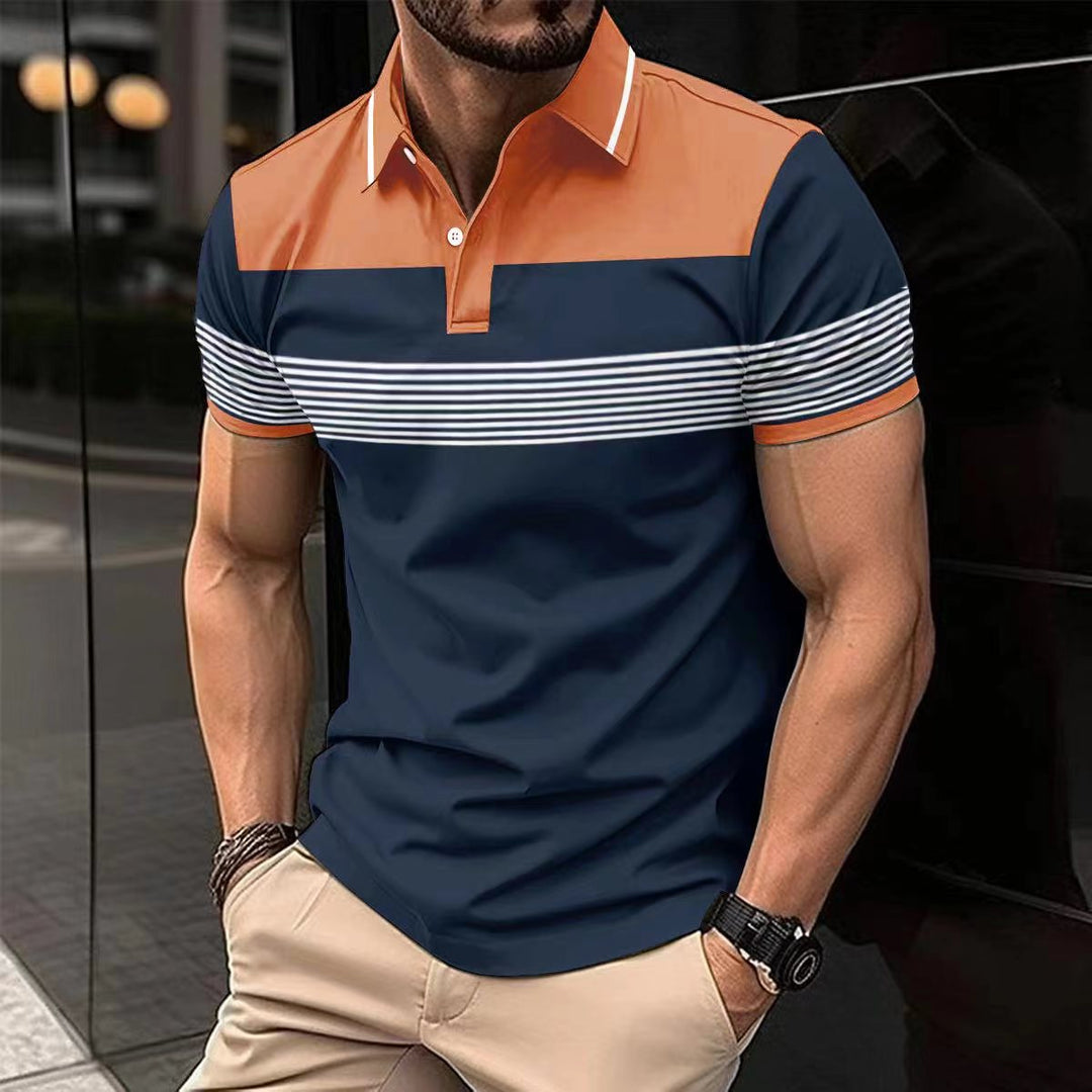 Herrer Korte Ærme Polo T-Shirt med stilfuldt Stribet Mønster og Elegante Detaljer Stilla
