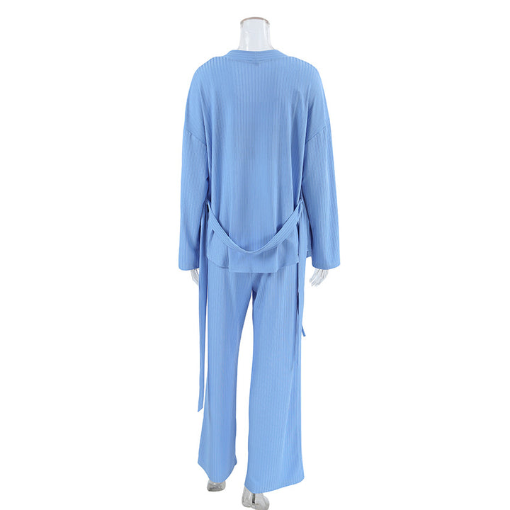 Dame satin loungewear sæt med elegant kimono overdel og bred ben Stilla