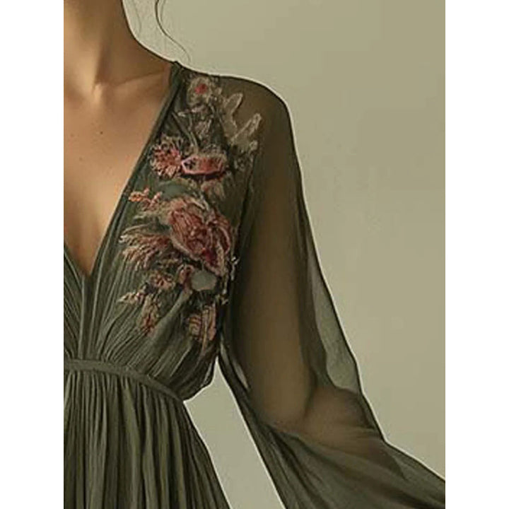 Dame Broderet Chiffon Maxi Kjole Stilla