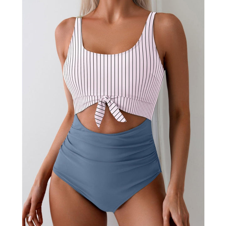 Dame Højskåret Bikini med fashionable knude-detail og stribemønster Stilla