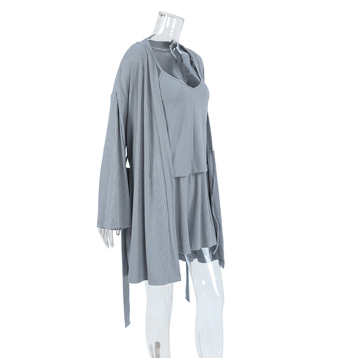 Dame Lounge-kjole med åben kimono og elastisk talje Stilla