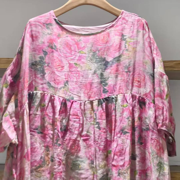 Dame Flydende Floralprint Midi-Kjole med Flæsedetaljer Stilla