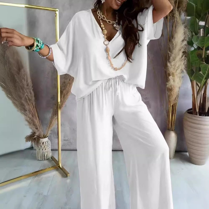 Dame afslappet loungewear-sæt med bredt top og komfortable bukser Stilla