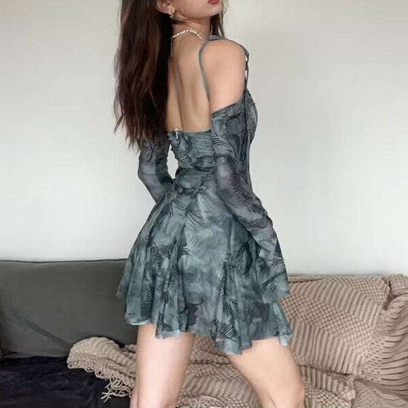 Dame Off-Shoulder Bellærme Mini Kjole Stilla