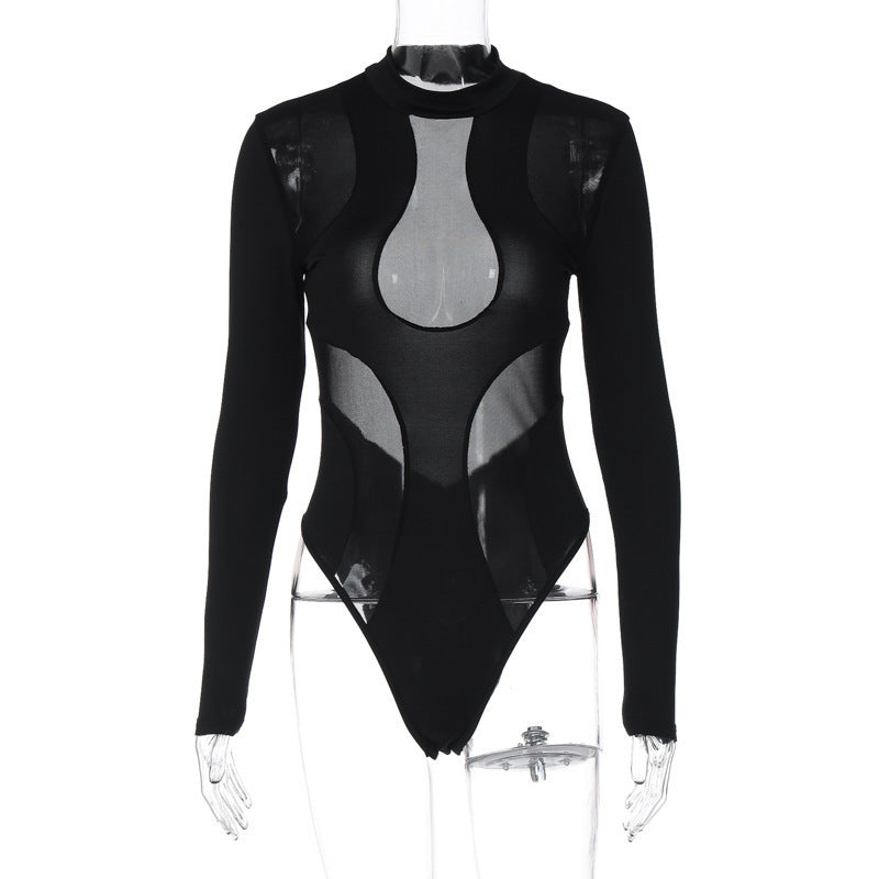 Dame gulvlange bodysuit med transparente indsatser og moderne snit Stilla