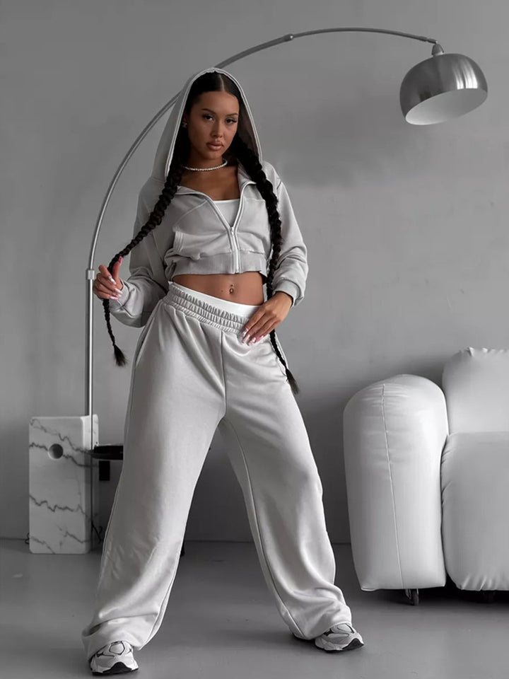 Dame Atletisk Lynlås Hoodie og Løse Joggingbukser Sæt Skovae