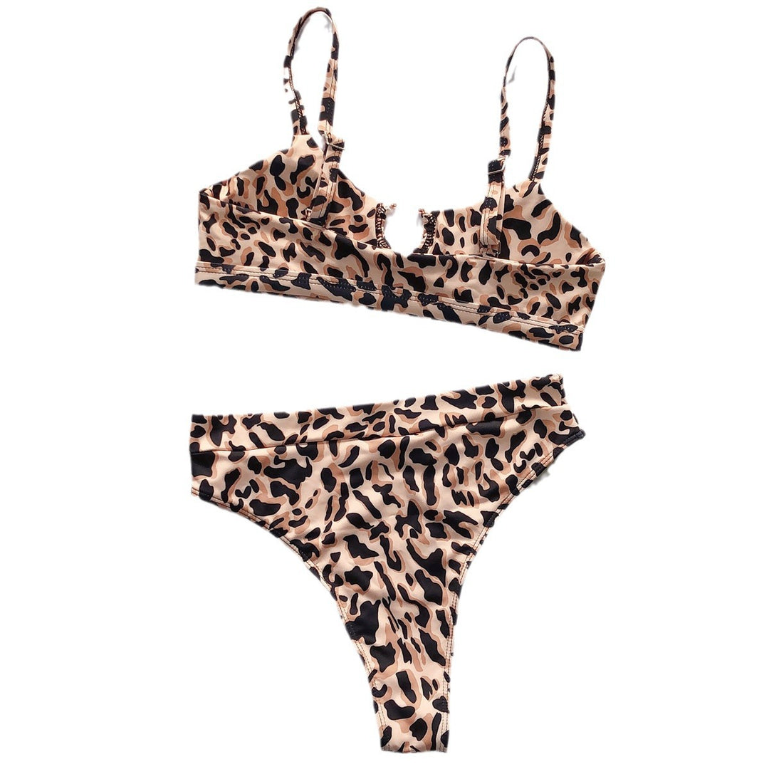 Dame Højtaljet Bikini-Sæt med stilfuldt Leopardmønster Skovae