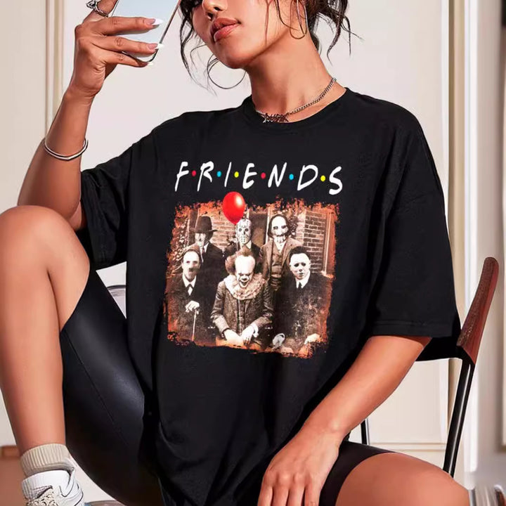 Dame T-shirt med unikt horror motiv og kreativ kunstnertryk Stilla