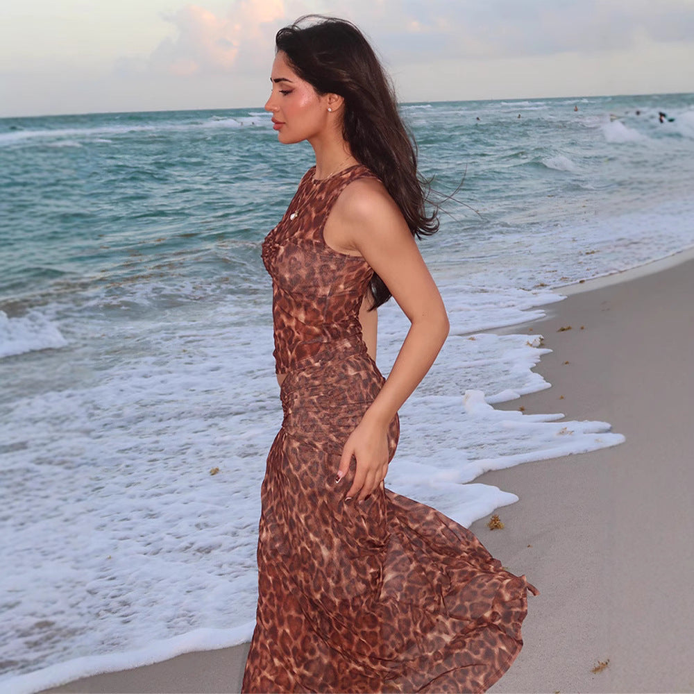 Dame Maxi-nederdel med elegant leopardmønster og figursyet design Stilla