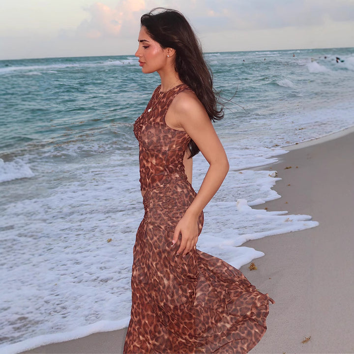 Dame Maxi-nederdel med elegant leopardmønster og figursyet design Stilla