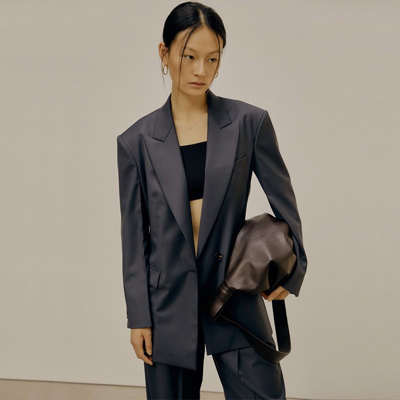 Dame Moderne Oversized Blazer med dobbelt række knapper og dyb revers Stilla
