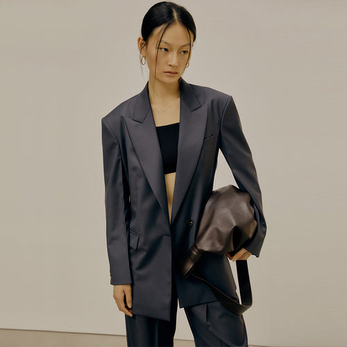 Dame Moderne Oversized Blazer med dobbelt række knapper og dyb revers Stilla