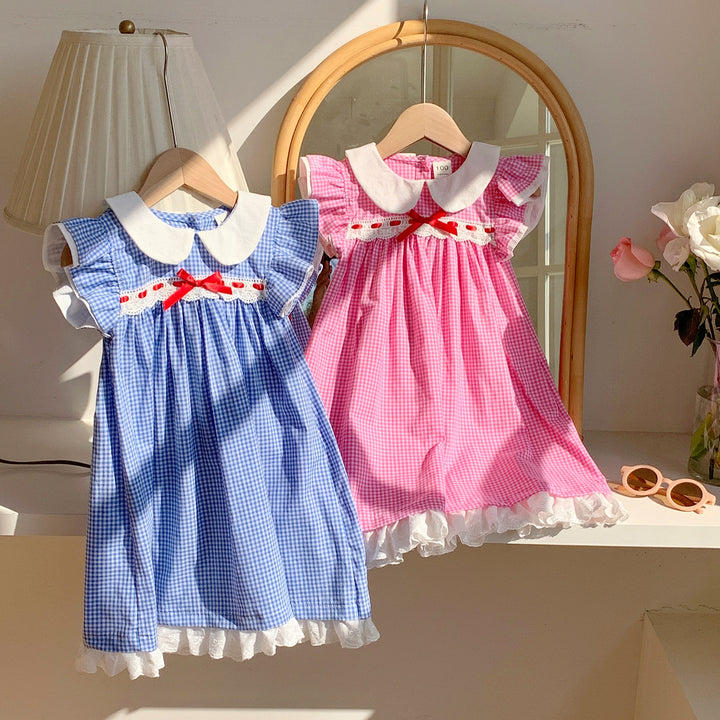 Pige vintage-inspireret gingham-kjole med broderede detaljer Stilla
