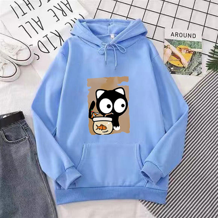 Kvinders hætte sweatshirt med sødt katte design Skovae