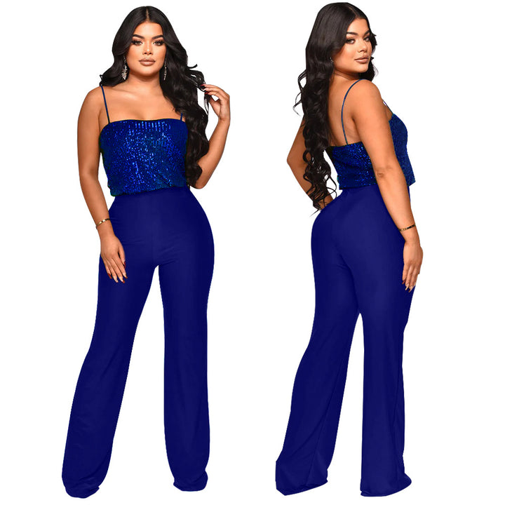 Dame glamorøs jumpsuit med palietter og bredt ben Stilla