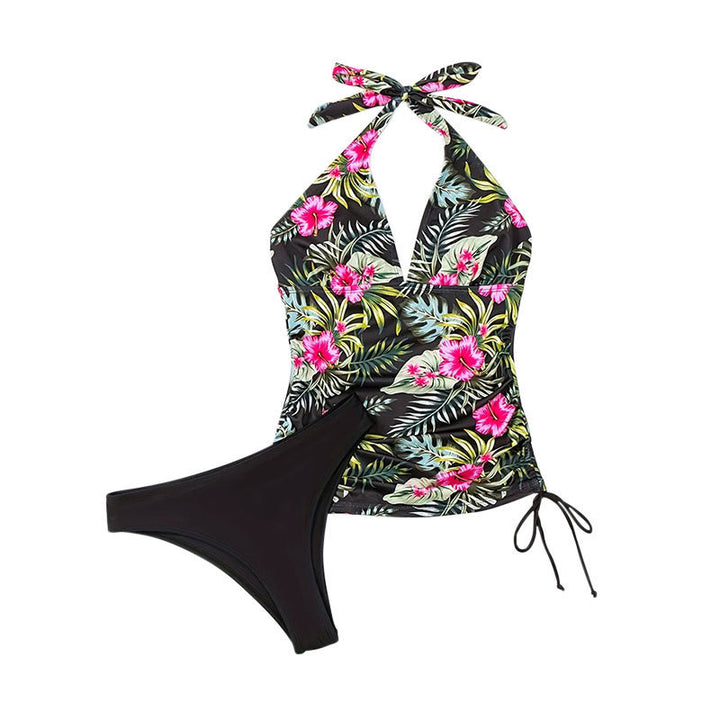Dame Tankini-sæt med blomster top og klassisk slip Skovae