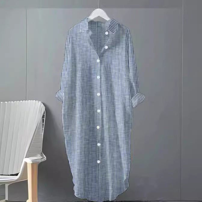 Dame Langærmet Skjortekjole med elegante ternmønster Stilla