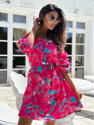 Dame Off-Shoulder Strandkjole med flæse detaljer og taljebælte Stilla