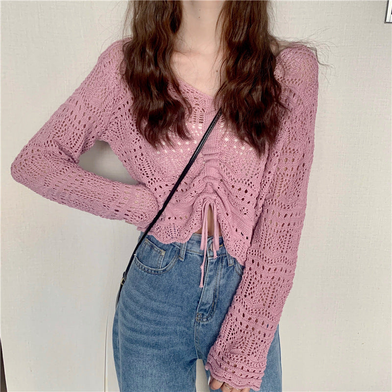 Damer let strikpullover med drop skulderdesign og snor Stilla