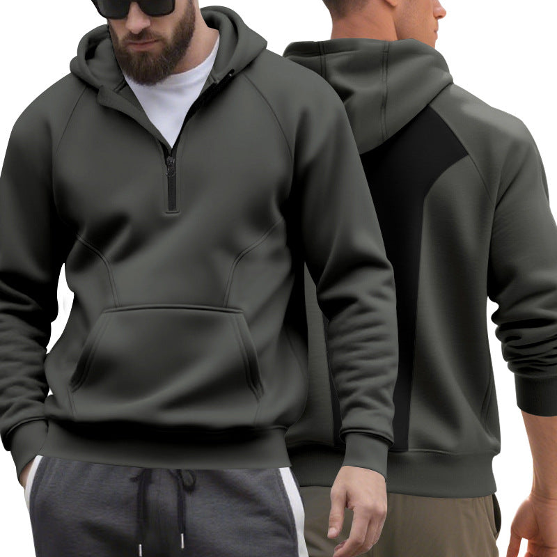 Herrer nan halv-zip hættetrøje i minimalistisk softshell-look med kengurulomme og raglanærmer Skovae