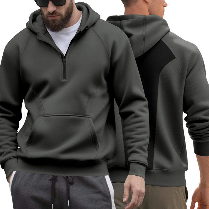 Herrer nan halv-zip hættetrøje i minimalistisk softshell-look med kengurulomme og raglanærmer Skovae
