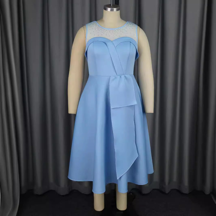 Dame Chiffon aftenkjole med glitrende overdel og elegant bue-applikation Skovae