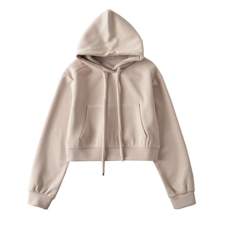Dame Cropped Hættepullover i blødt Sweatstof med praktiske Kængurulommer Stilla