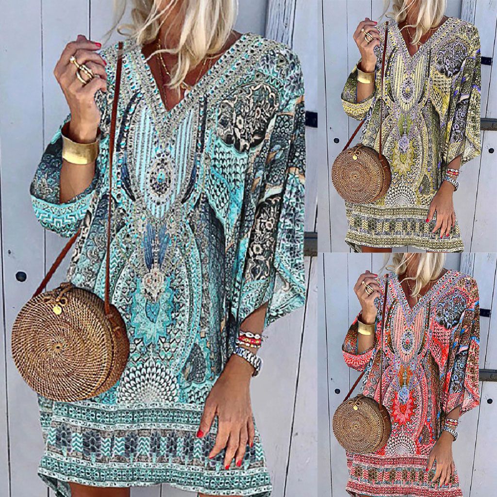 Dame Kaftan Kjole med V-udskæring og Sommerfugleærmer Stilla