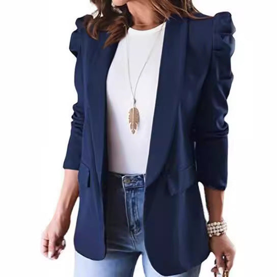 Dame Elegant Blazer med Puffærmer og Lommer Stilla