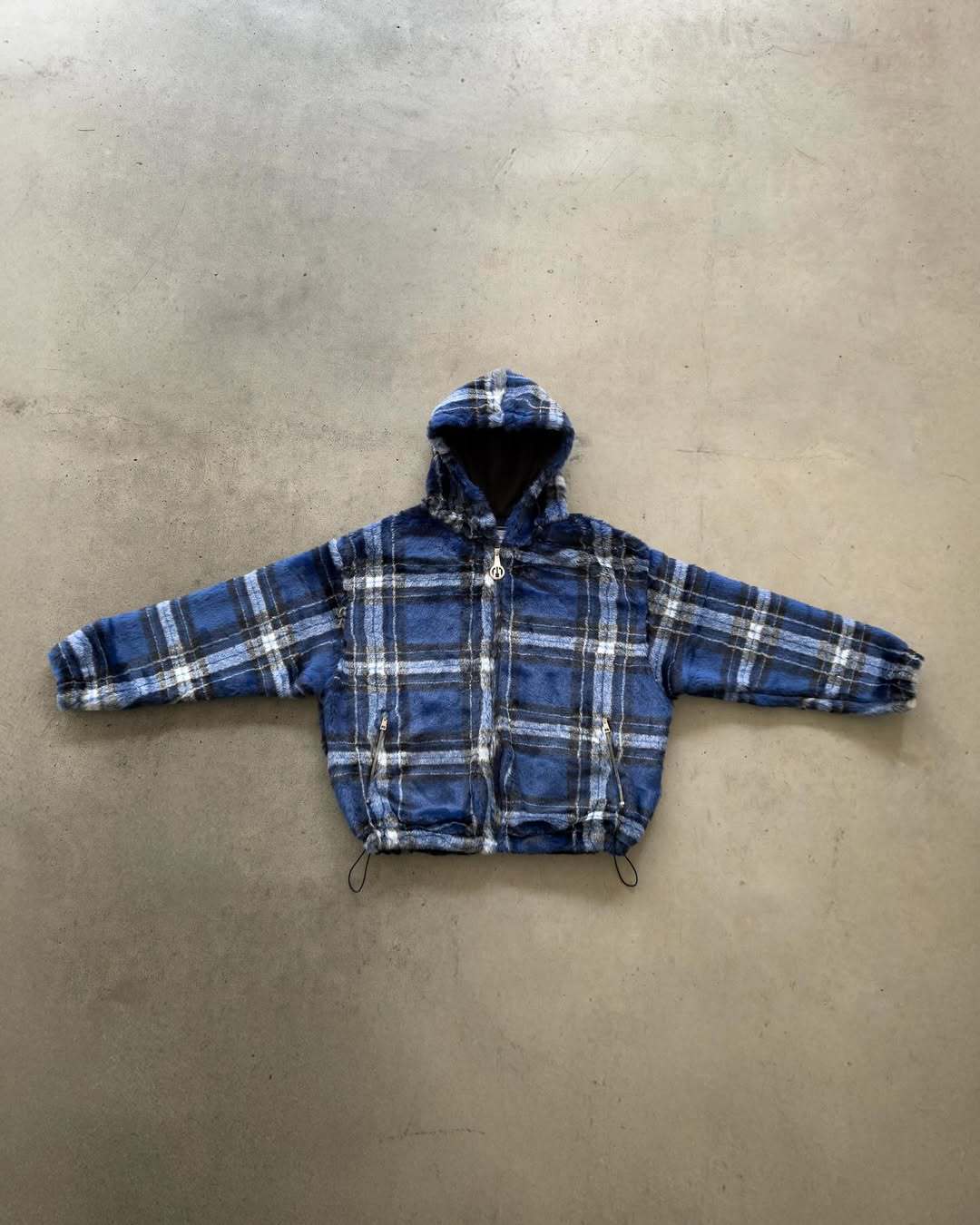 Unisex nan forede plaid-fleece-bomberjakke med hætte snøre og lynlås-lommer Skovae