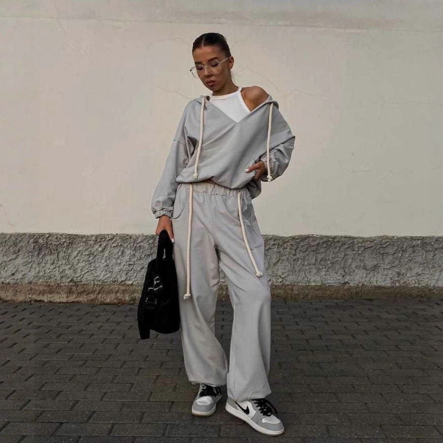 Dame Casual Relaxed-Fit Fritids Sæt med Hoodie og Behagelige Joggingbukser Skovae