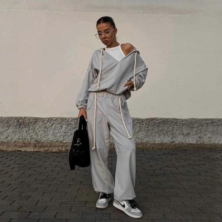 Dame Casual Relaxed-Fit Fritids Sæt med Hoodie og Behagelige Joggingbukser Skovae