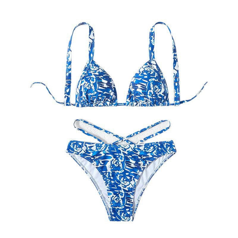 Dame Triangel-Bikini-Sæt med justerbare stropper og stilfuld mønstermiks Skovae