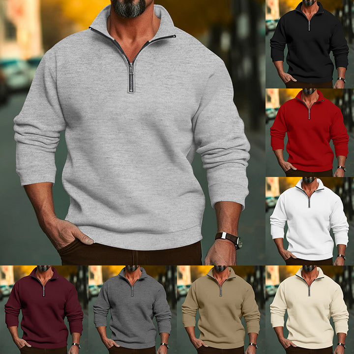Herren afslappet sweatshirt med lynlås ståkrave og indvendig blødt børstet fleece Skovae