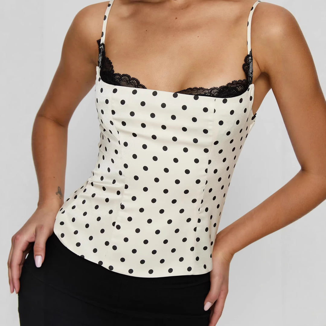 Dame Polka Dots Bustier-top med spidsakcenter Skovae