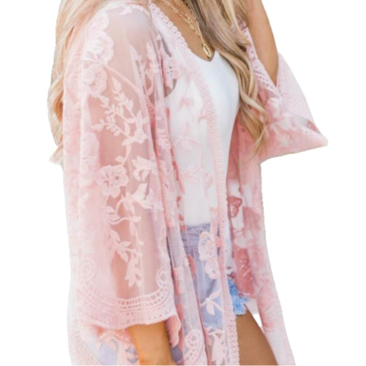 Dame Smart Hæklet Kimono med frynsede Detaljer Stilla