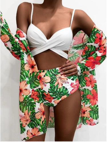 Dame To-delt Bikini-sæt med blomsteret indpakningsskjorte Skovae