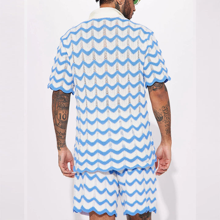 Herre afslappet kortærmet polo shirt i bølgemønster Stilla