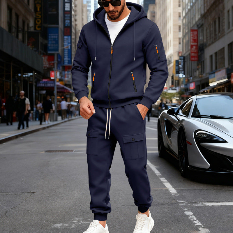 Herrer nan urban sweatpants sæt lavet af bomuldsblanding med cargo-lommer og funktionelle lynlåse Skovae