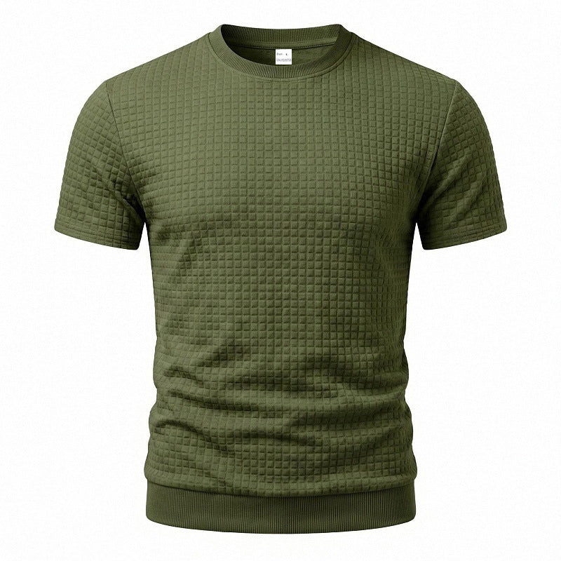 Herren nan kortærmet striktrøje med prægede tern, rund halsudskæring og ribbet kant Skovae